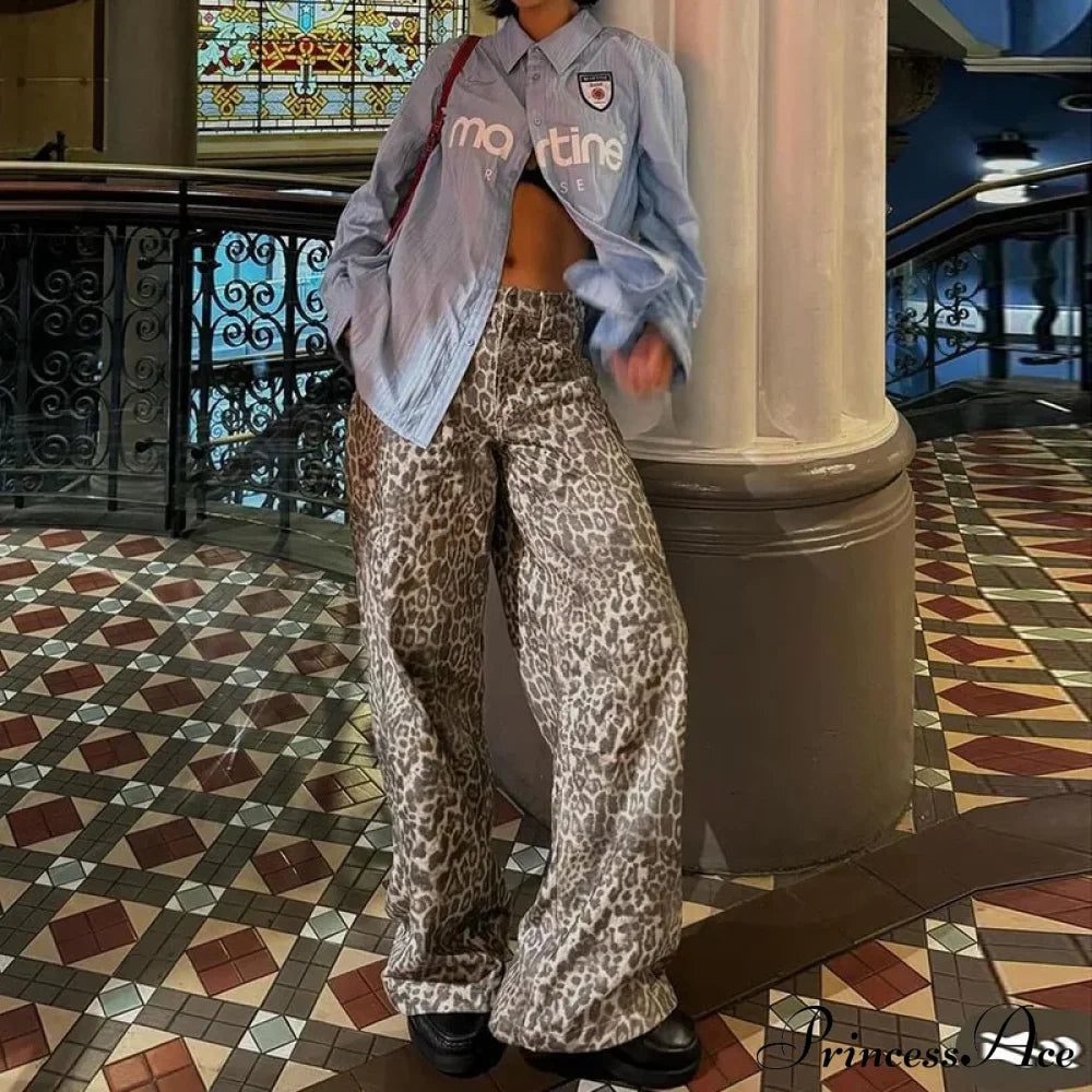 Leopard Print Stylish Straight Trousers Long