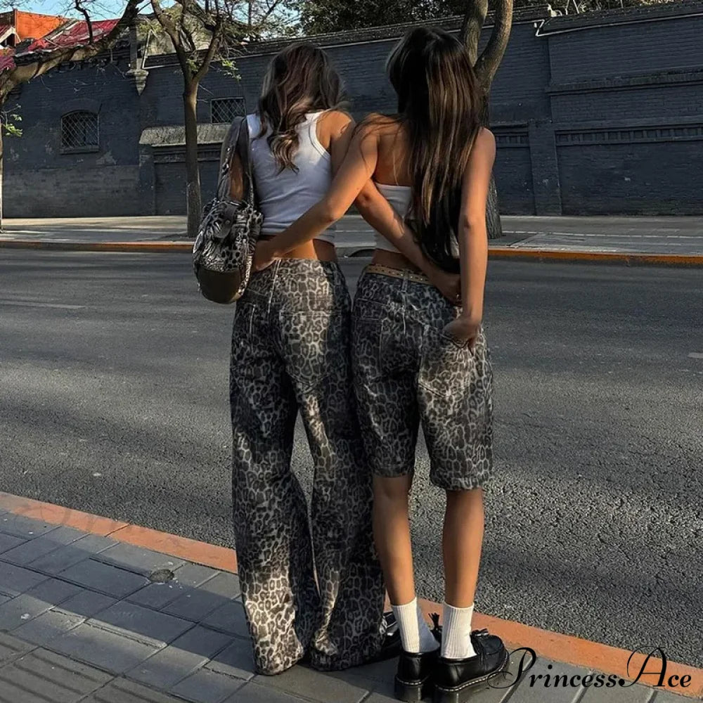 Leopard Print Stylish Straight Trousers Long