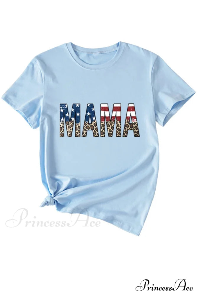 Leopard Print T-Shirt For Mama Light Blue / S Tees
