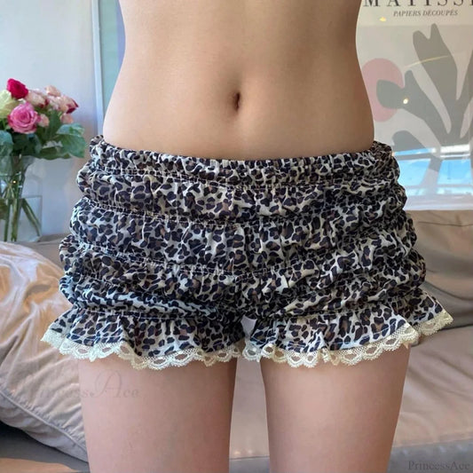 Leopard Ruffle Lace Trim Short black1 / S short-250223