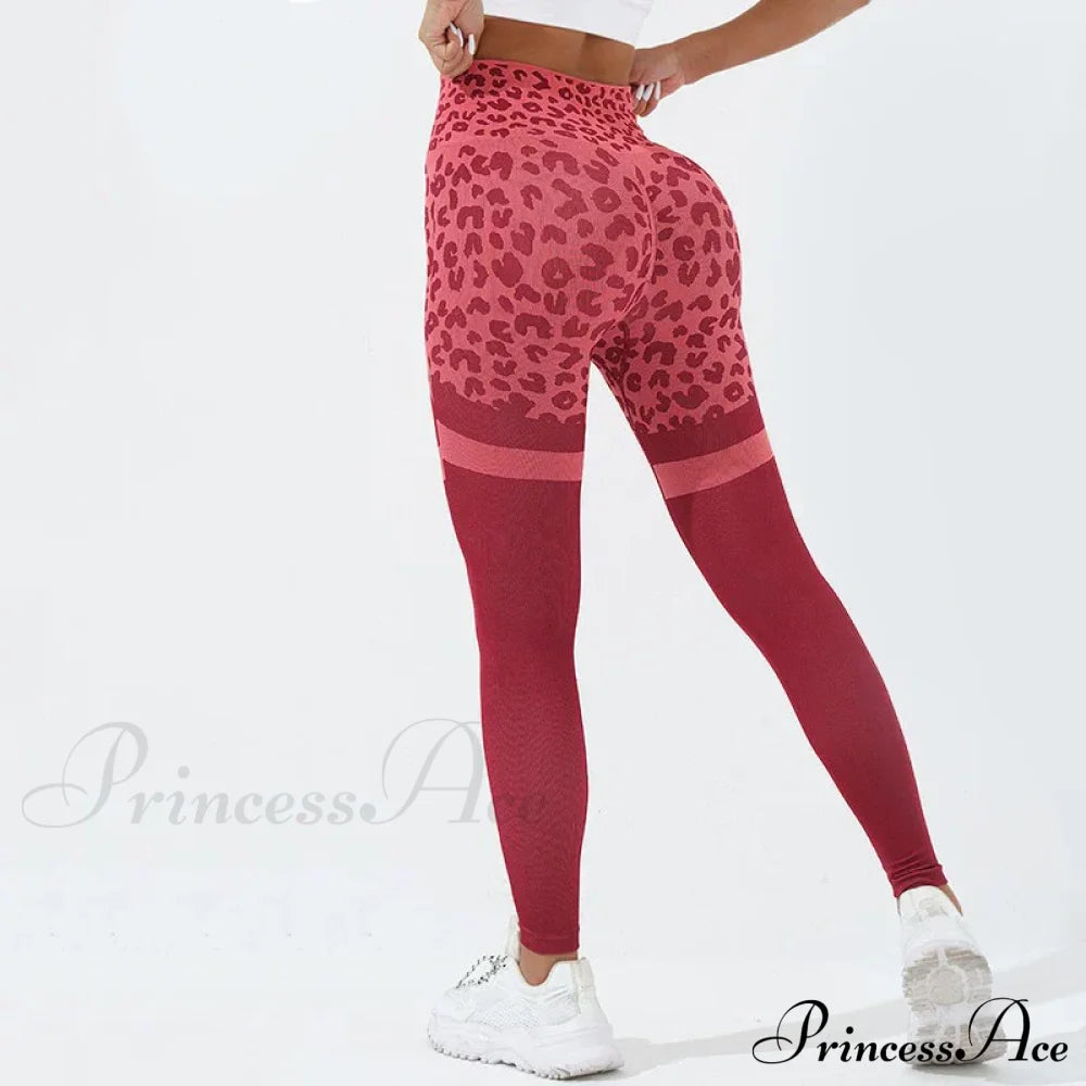 Leopard Seamless Yoga Butt Lifting Outdoor Legging Red / S
