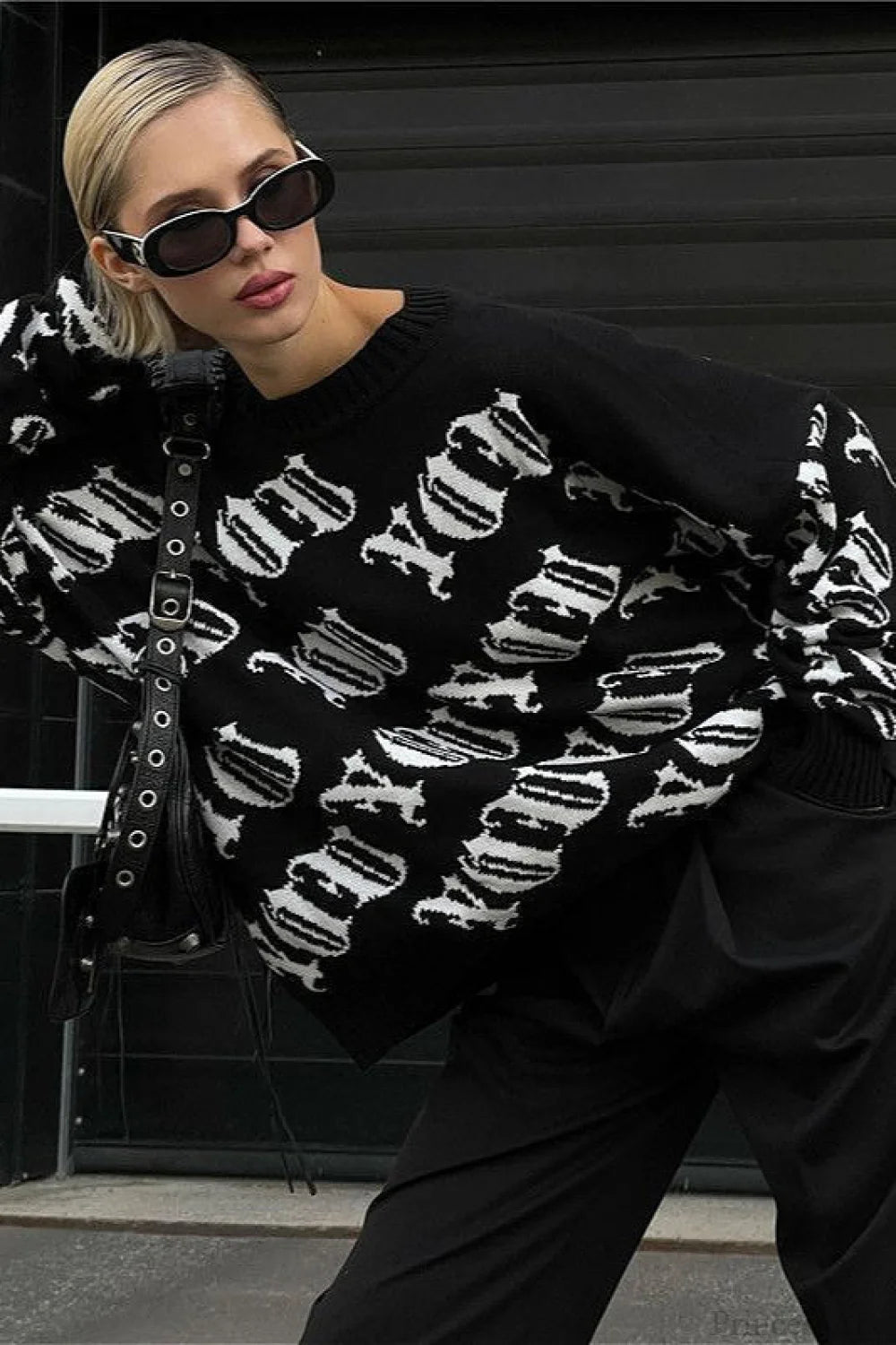 Letter Color Block Long Sleeve Knit Sweater