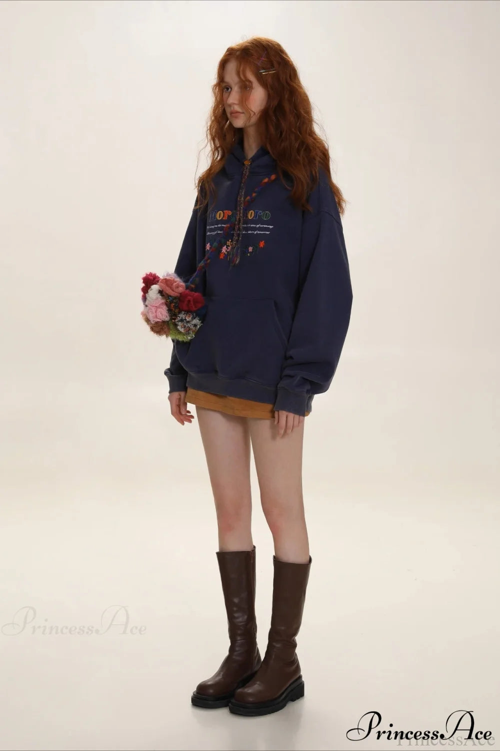 Letter Embroidery Relaxed Thickened Hoodie