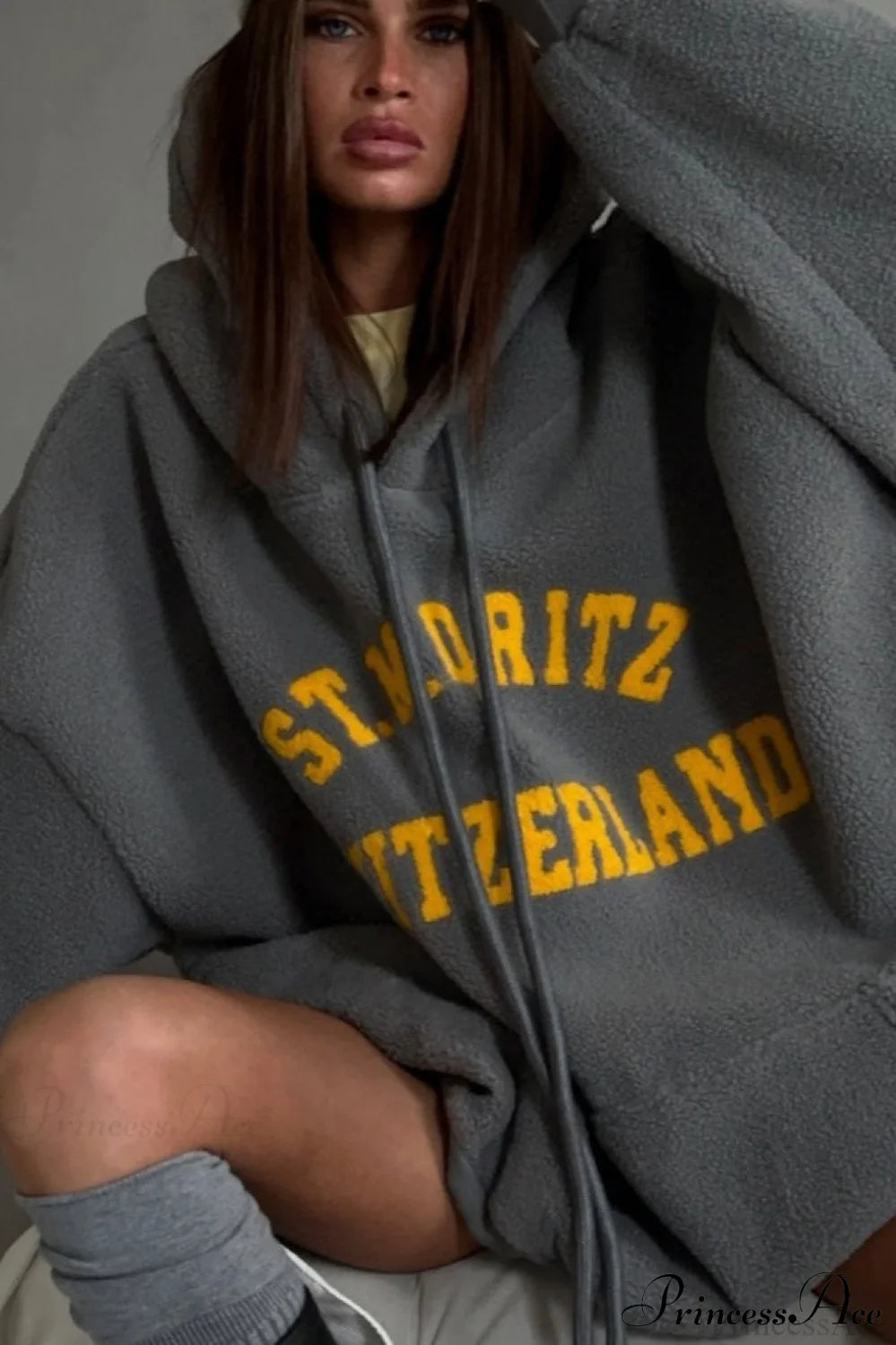 Letter Oversized Fleece Pullover Hoodie