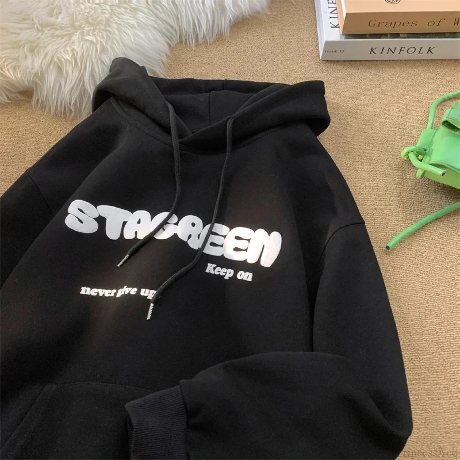 Letter Print Autumn Y2K Pocket Hoodie