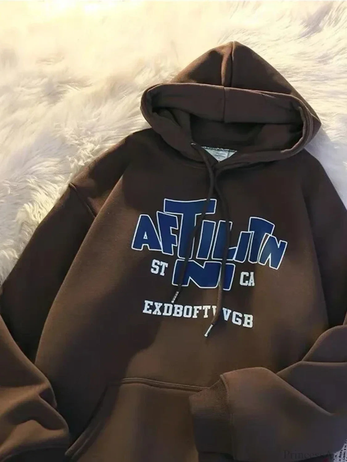 Letter Print Cotton Hoodie Brown / M(40-45KG)