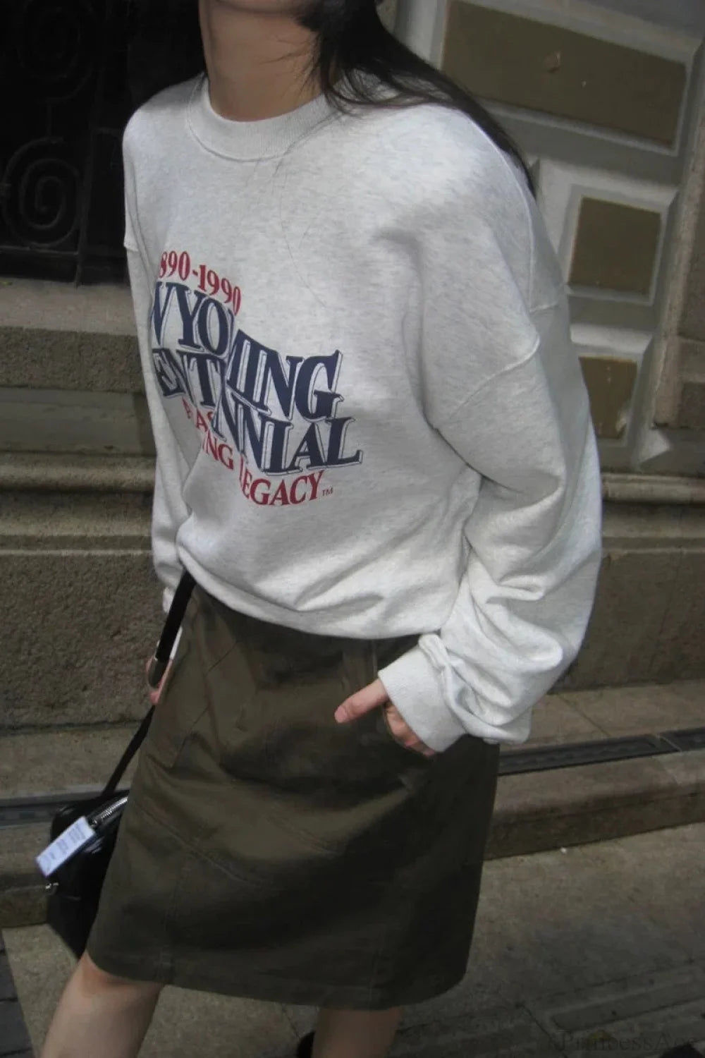 Letter Print Cropped Crew Neck Relaxed Sweatshirt Grey / One Size