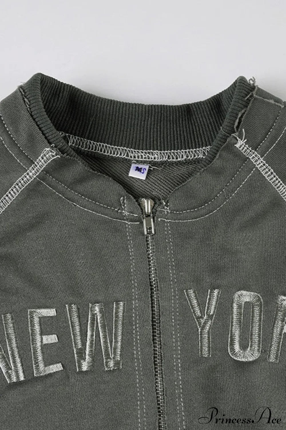 Letter Print Slim Paneled Stand Collar Hoodie