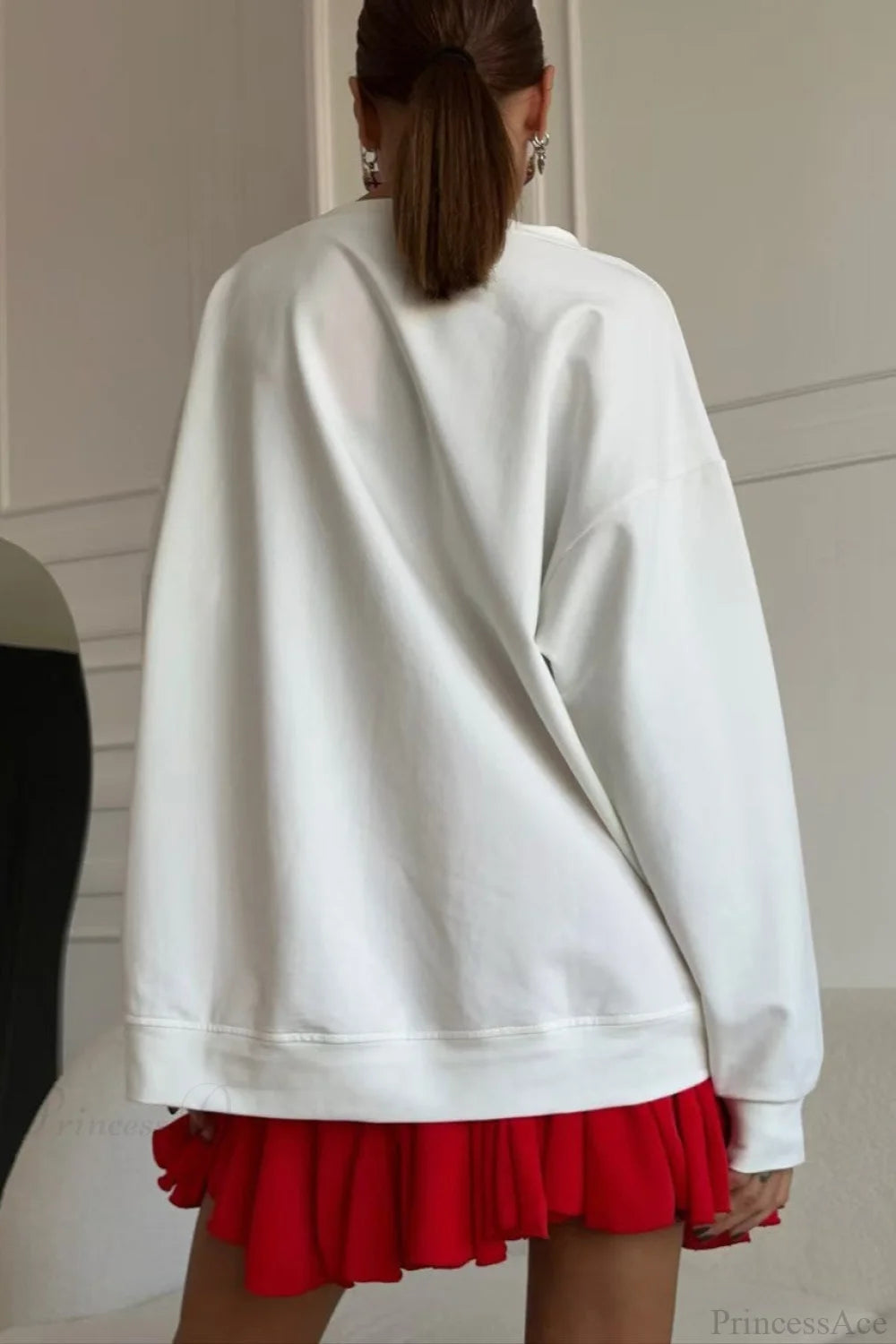 Letter Print Versatile Loose Crew Neck Long Sleeve Tee