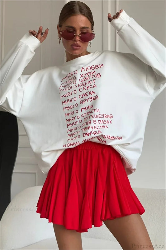 Letter Print Versatile Loose Crew Neck Long Sleeve Tee