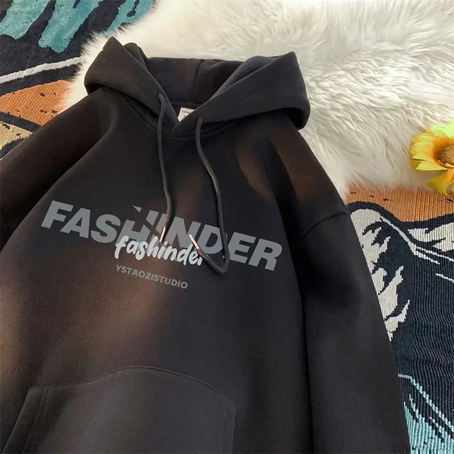 Letter Printed Winter Fleece Hoodie