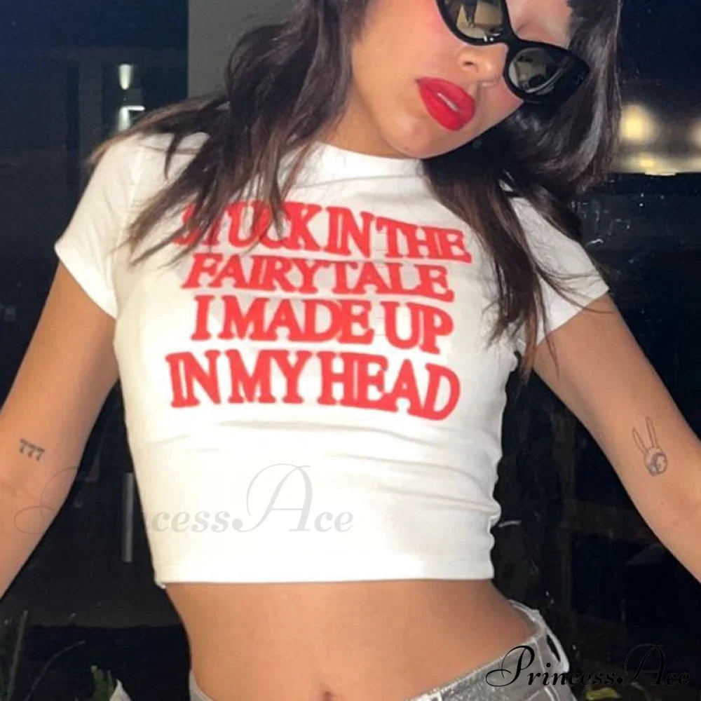 Letter Red Stylish Printed White Tee