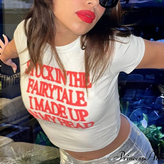 Letter Red Stylish Printed White Tee