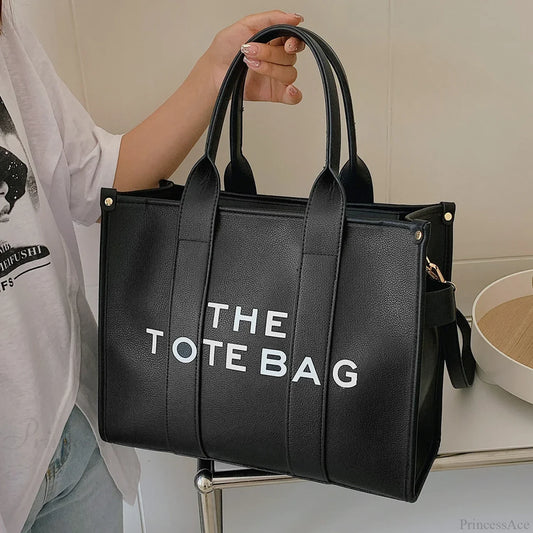 Letter Soft PU Leather Tote Shoulder Handbag Black / 35cm X 15cm X 28cm handbag-250126