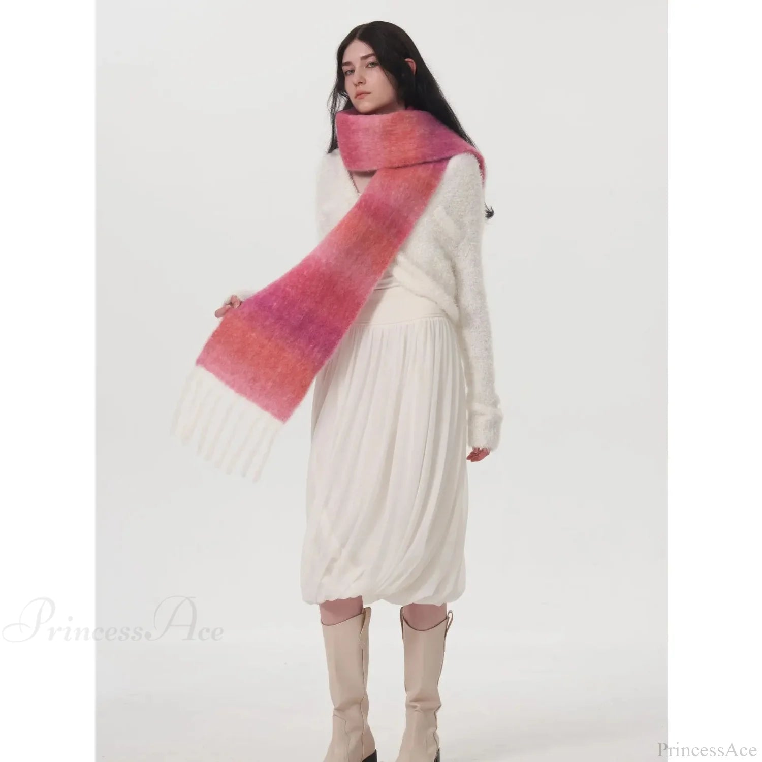 Light Luxury Gradient Color Wool Striped Fringed Mohair Scarf Scarfs-L
