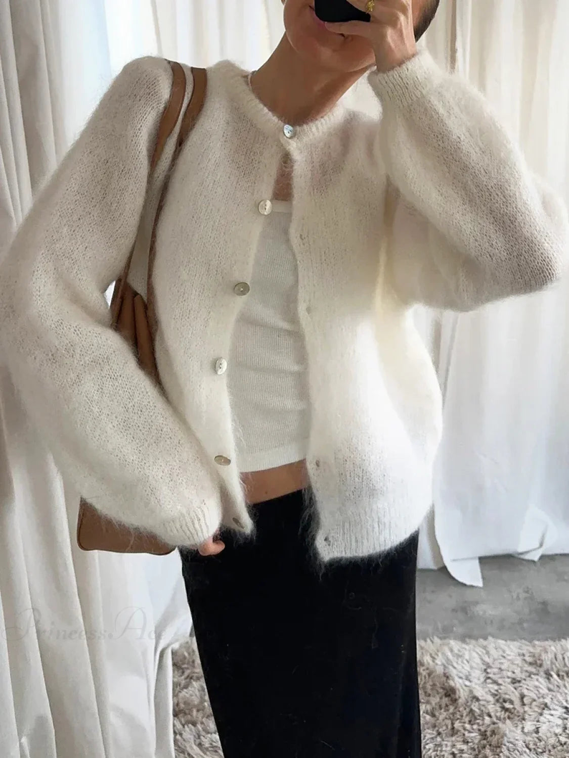 Lightweight Long Sleeve Solid Knit Cardigan white / S