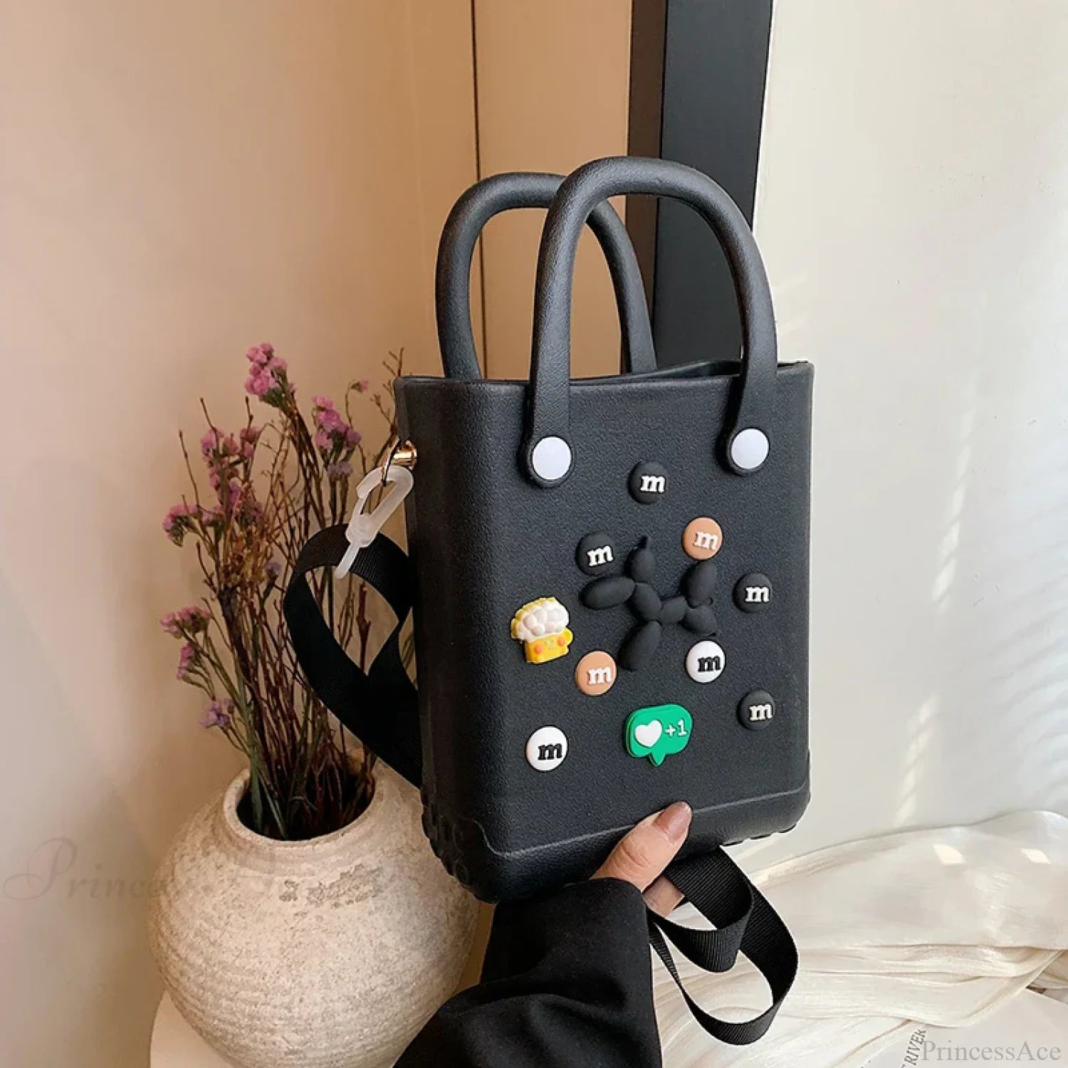 Lightweight Travel Beach Handbag Shoulder Bag for Women black1 / (20cm handbag-250126