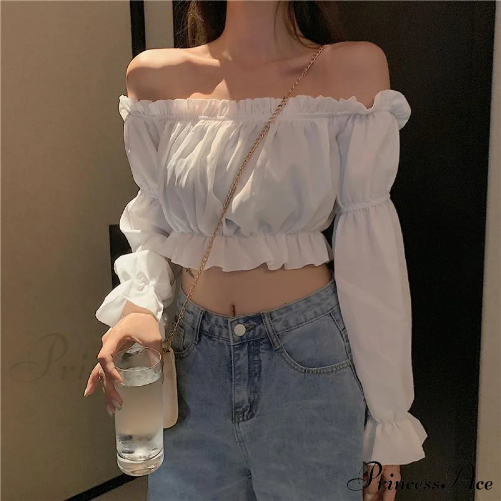 Long Arm Sexy Blouse Club Shoulder Crop Party White Off Top / S