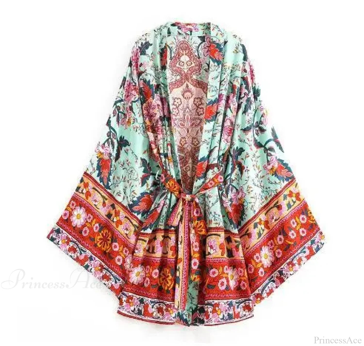 Long Boho Kaftan Rayon Floral Print Bikini Cover Up Dark Green / S bohocoverup-250126