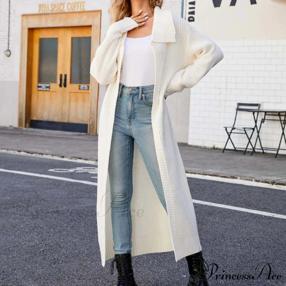 Long Colour Solid Cardigan Coats