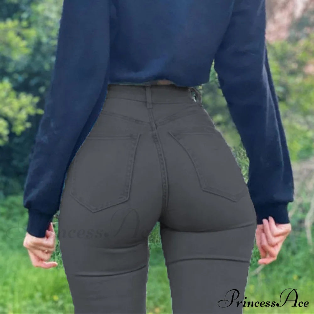 Long Fashion Street Leggings Stretch Oversized Jeans Dark Grey / 6Xl