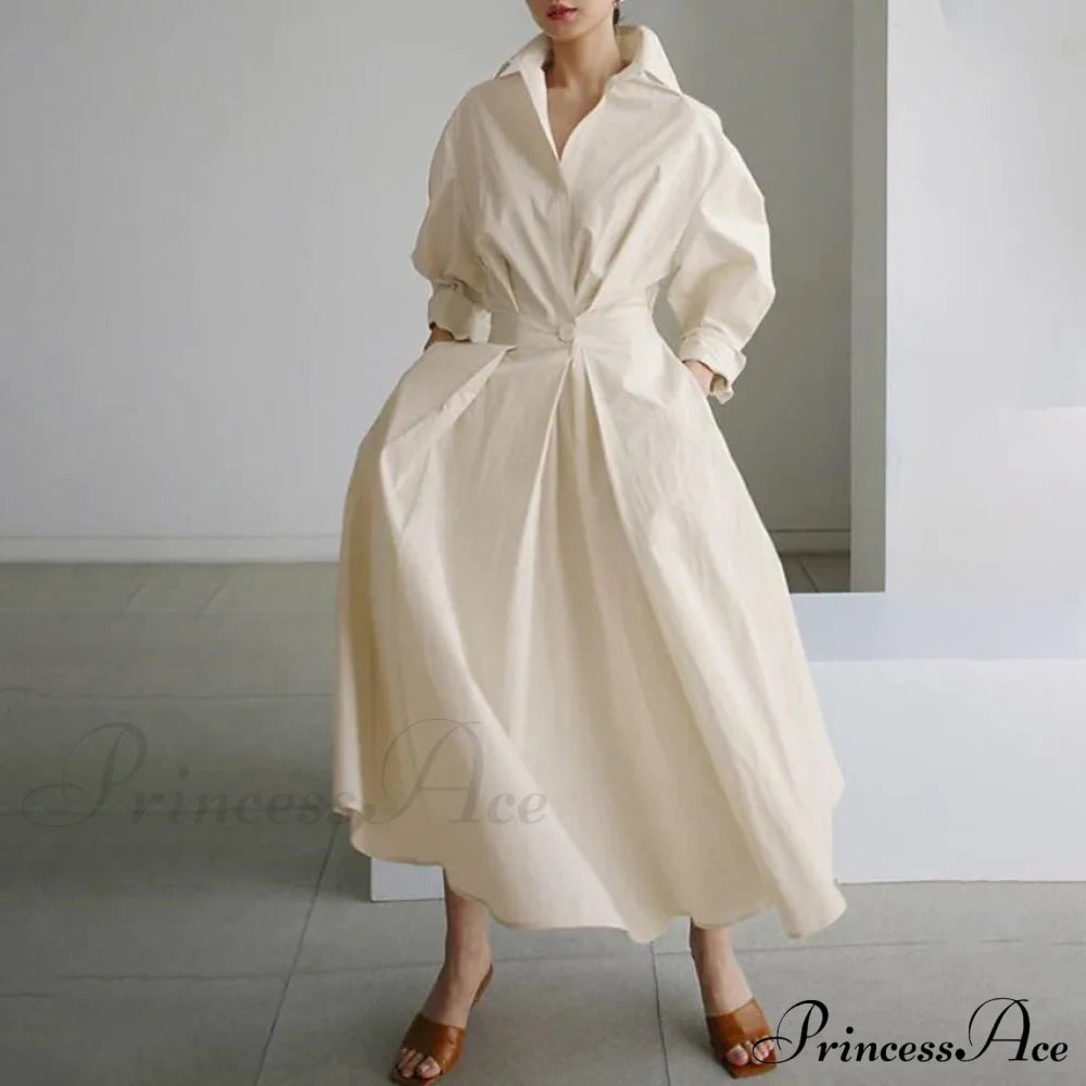 Women's Long Linen Dress Shirt Beige __stock:200 casual dresses clothes dresses refund_fee:1200