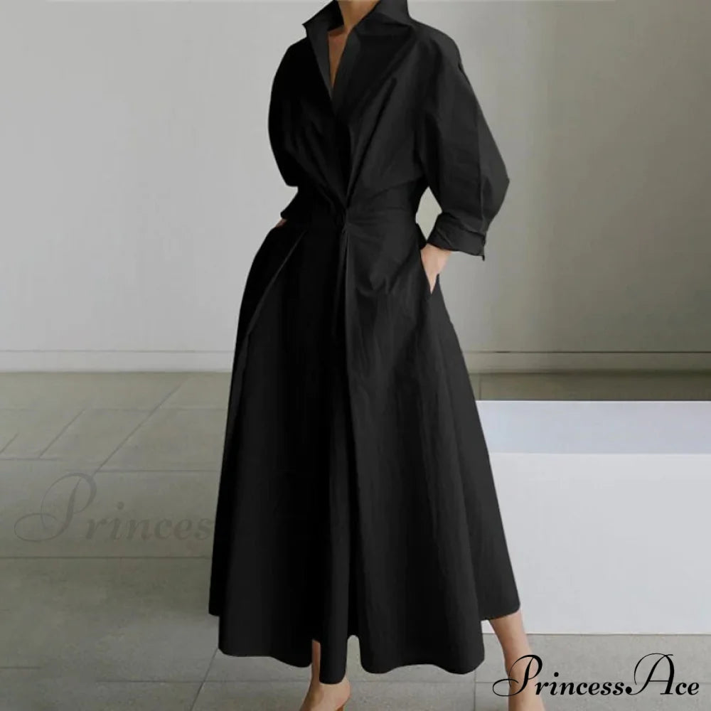 Women's Long Linen Dress Shirt Black __stock:200 casual dresses clothes dresses refund_fee:1200