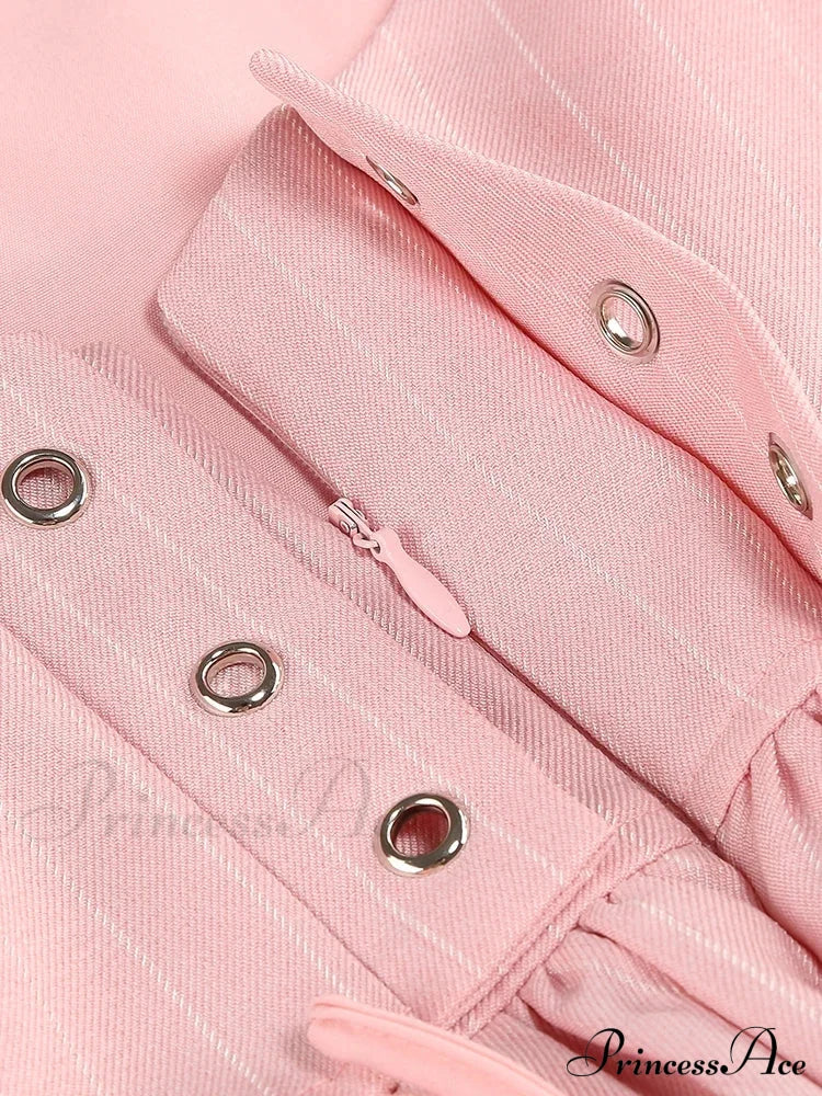 Long Puff Stripe Charming Sleeve Mini Dress Lace-Up