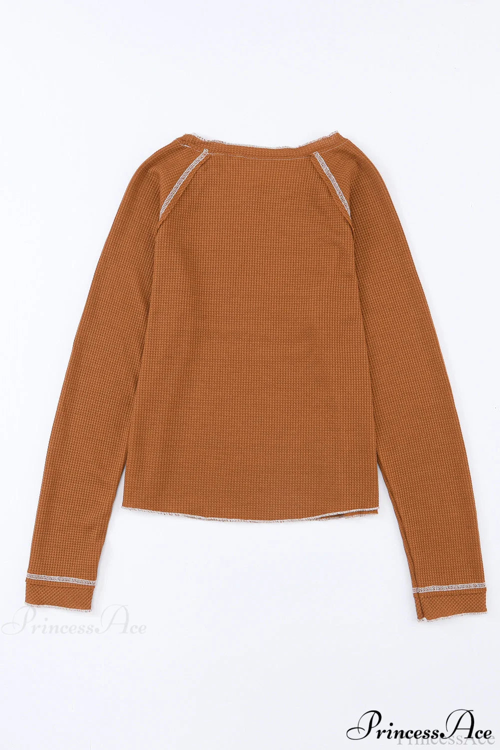 Long Round Arm Neck Brown Textured Top Tops