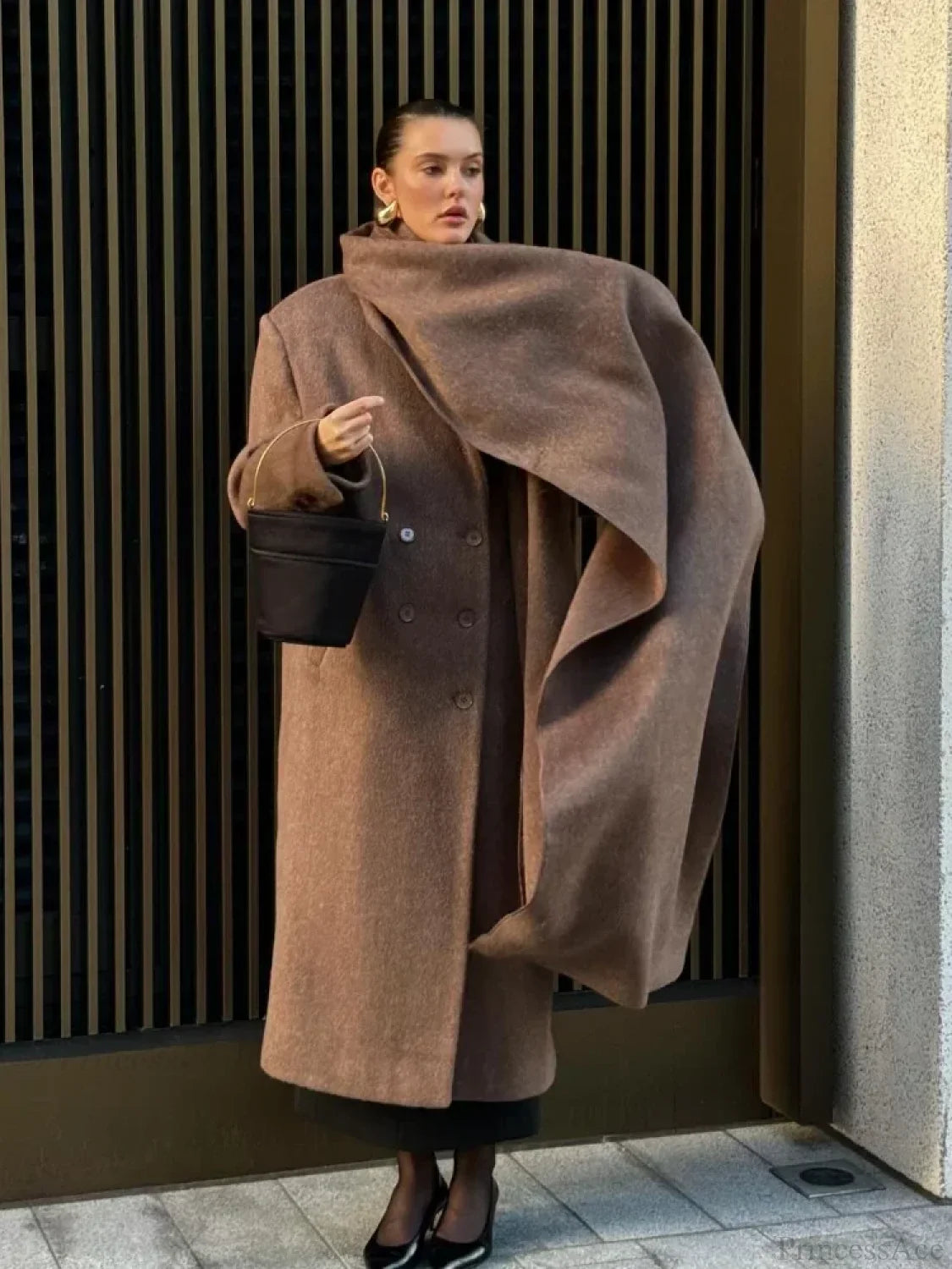 Long Scarf Wool Blends Coat