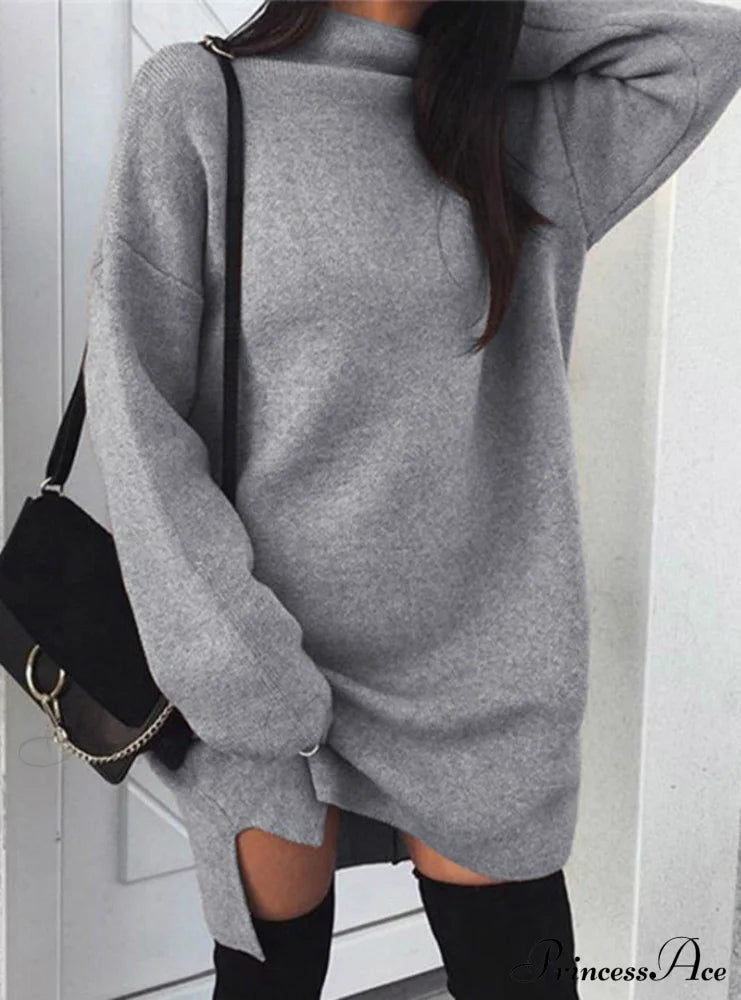 Long Sleeve Jumper Dress - Loose Fit Pullover S / Gray Sweaters-L
