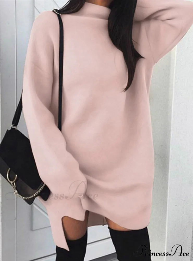 Long Sleeve Jumper Dress - Loose Fit Pullover S / Pink Sweaters-L