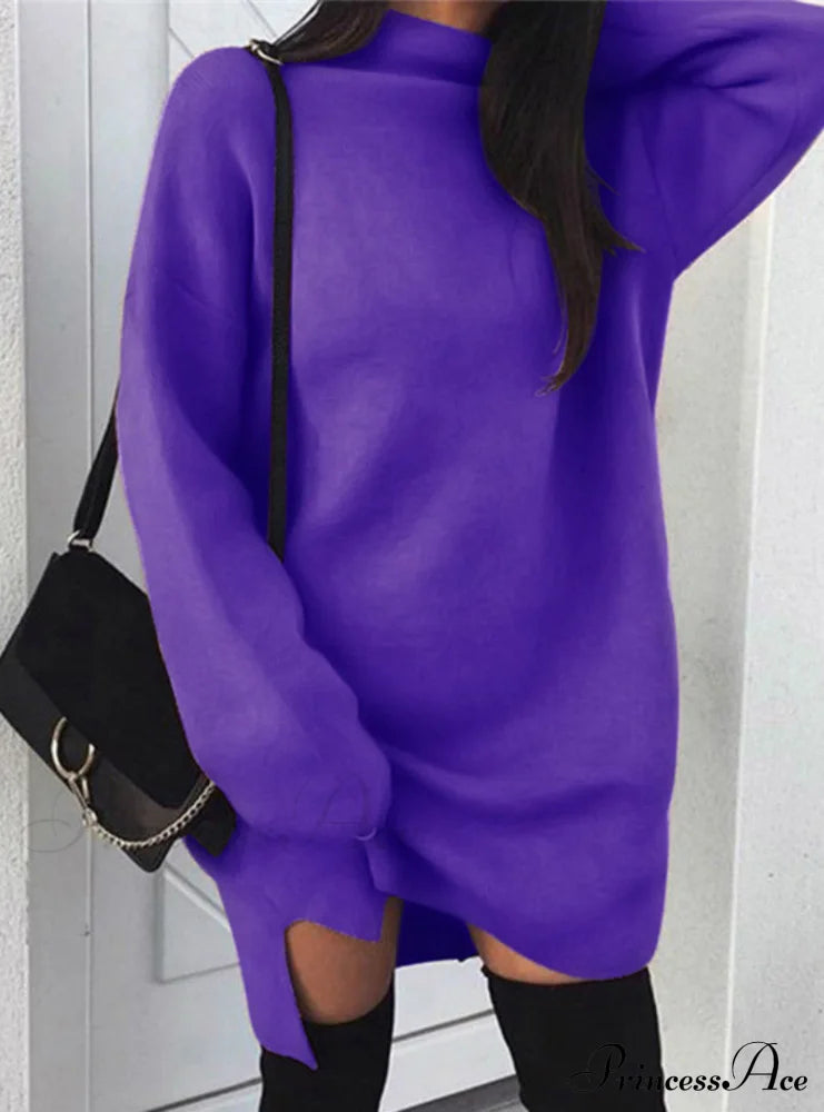 Long Sleeve Jumper Dress - Loose Fit Pullover S / Purple Sweaters-L