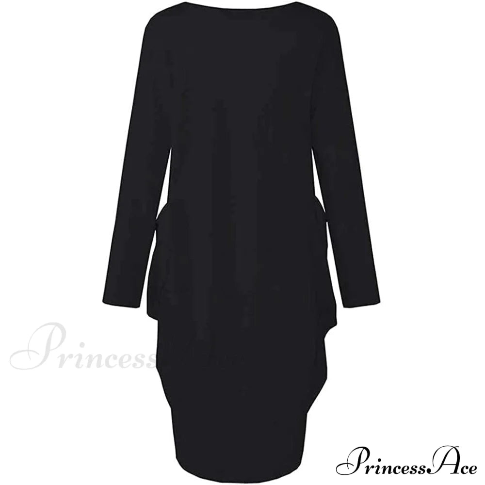 Long Sleeve Loose Pocket Oversize Tunic Dress For Women