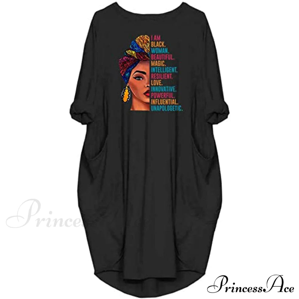 Woman's Long Sleeve Loose Pocket Oversize Tunic Dress Black __stock:200 casual dresses clothes dresses refund_fee:1200