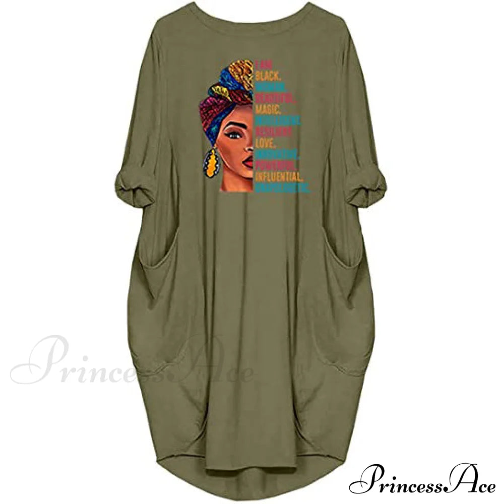 Woman's Long Sleeve Loose Pocket Oversize Tunic Dress Green __stock:200 casual dresses clothes dresses refund_fee:1200