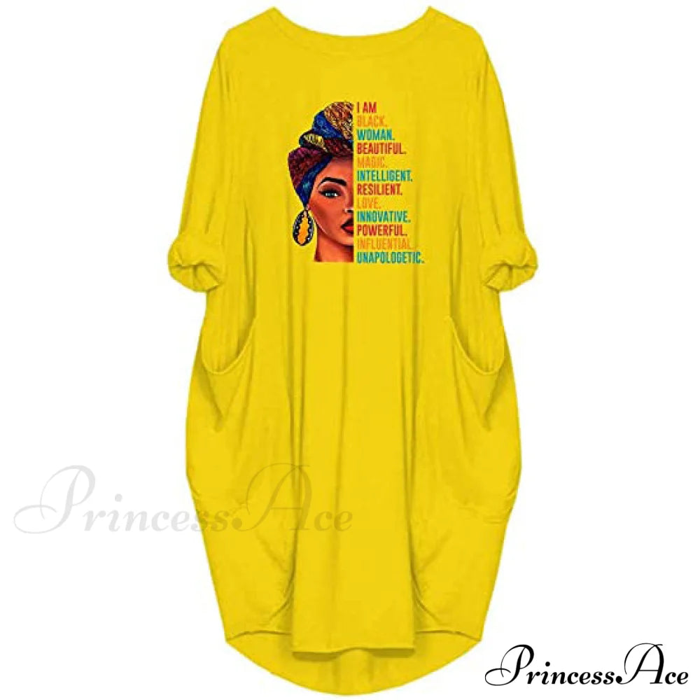 Woman's Long Sleeve Loose Pocket Oversize Tunic Dress Yellow __stock:200 casual dresses clothes dresses refund_fee:1200