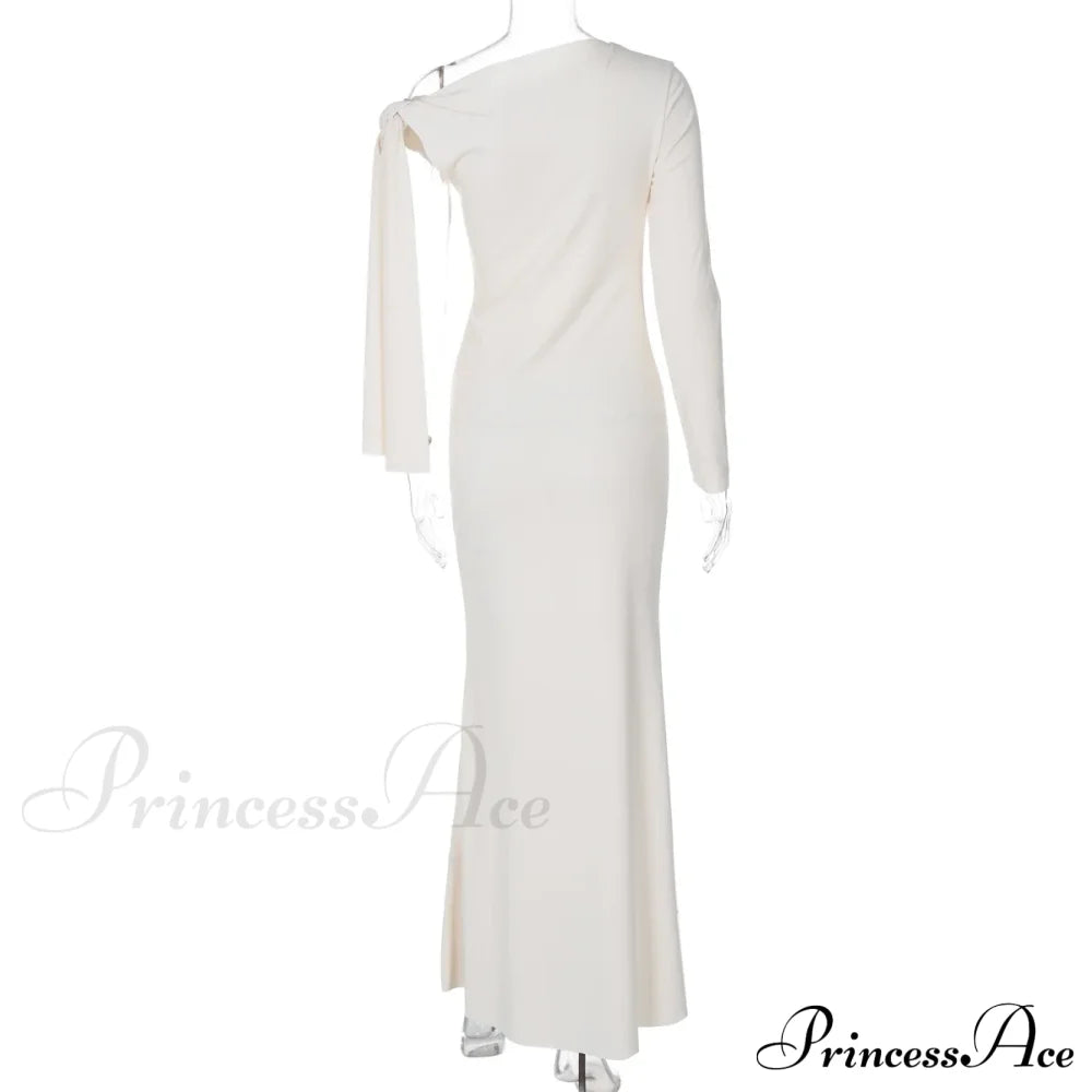 Long Sleeve One Shoulder Graceful Tie Up Bodycon Maxi Dress Fishtail