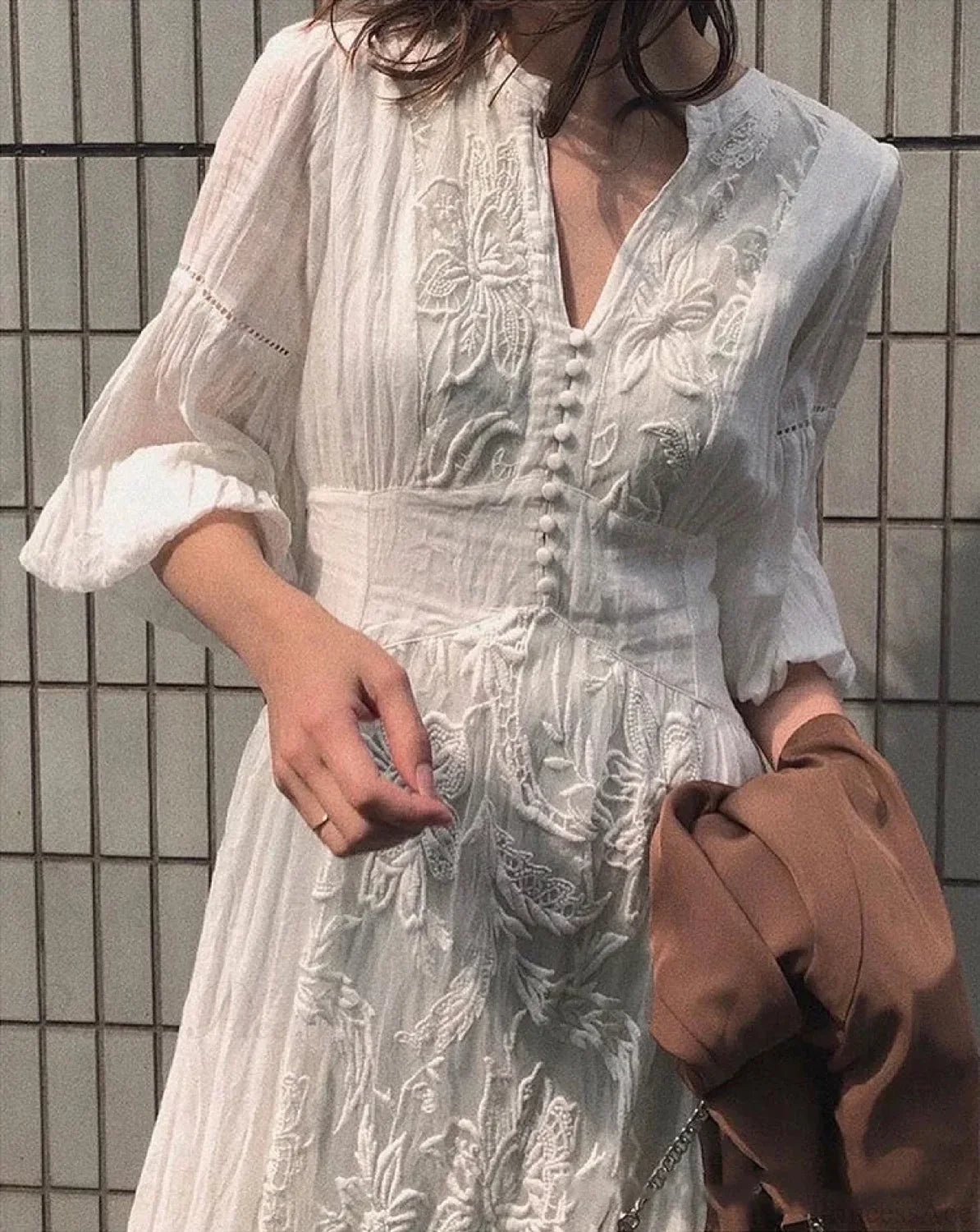 Long Sleeve Oversized Floral Ethnic Boho Dress bohodress-250126