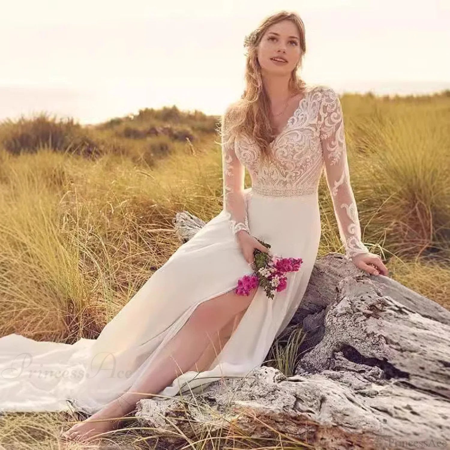 Long Sleeve Sheer Tulle Bridal Wedding Dress weddingdress-250223