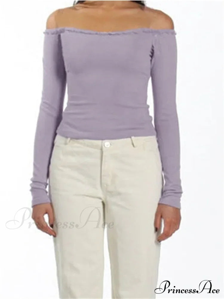 Long Sleeve Slash Neck Bow Patchwork T-Shirts