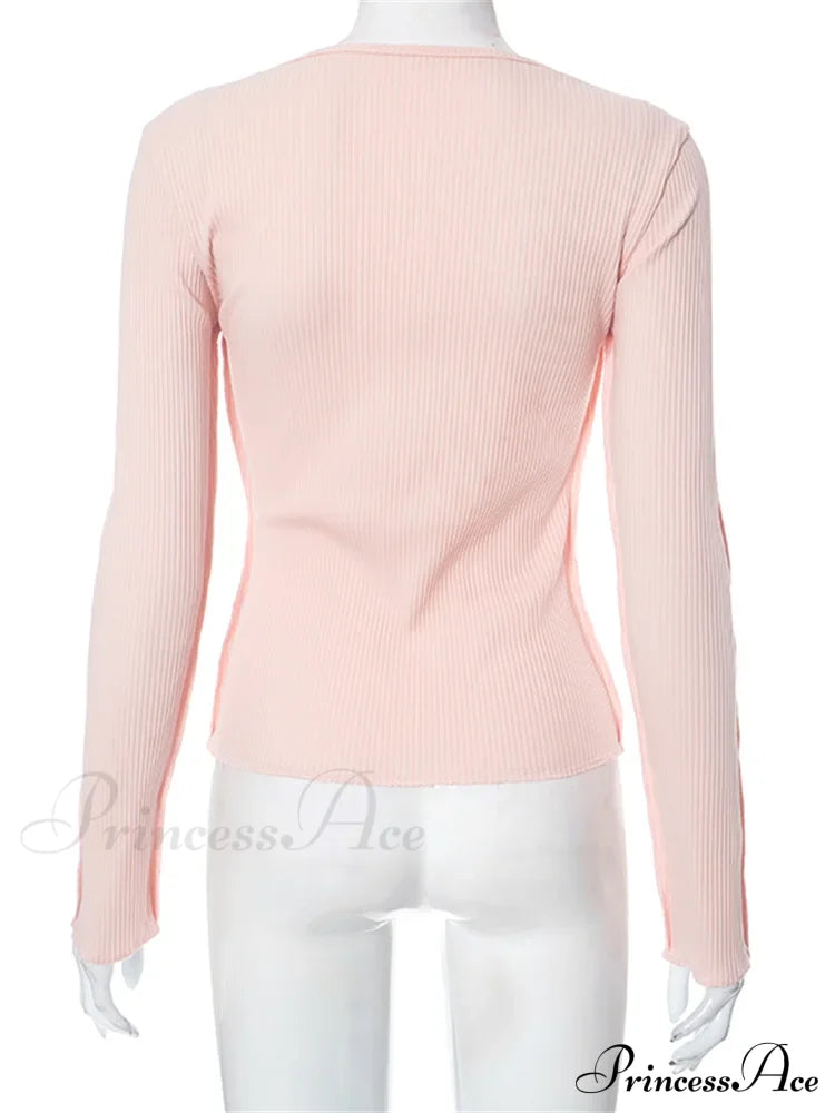 Long Sleeve Solid Color Slim Fit Ribbed Button Up T-Shirts