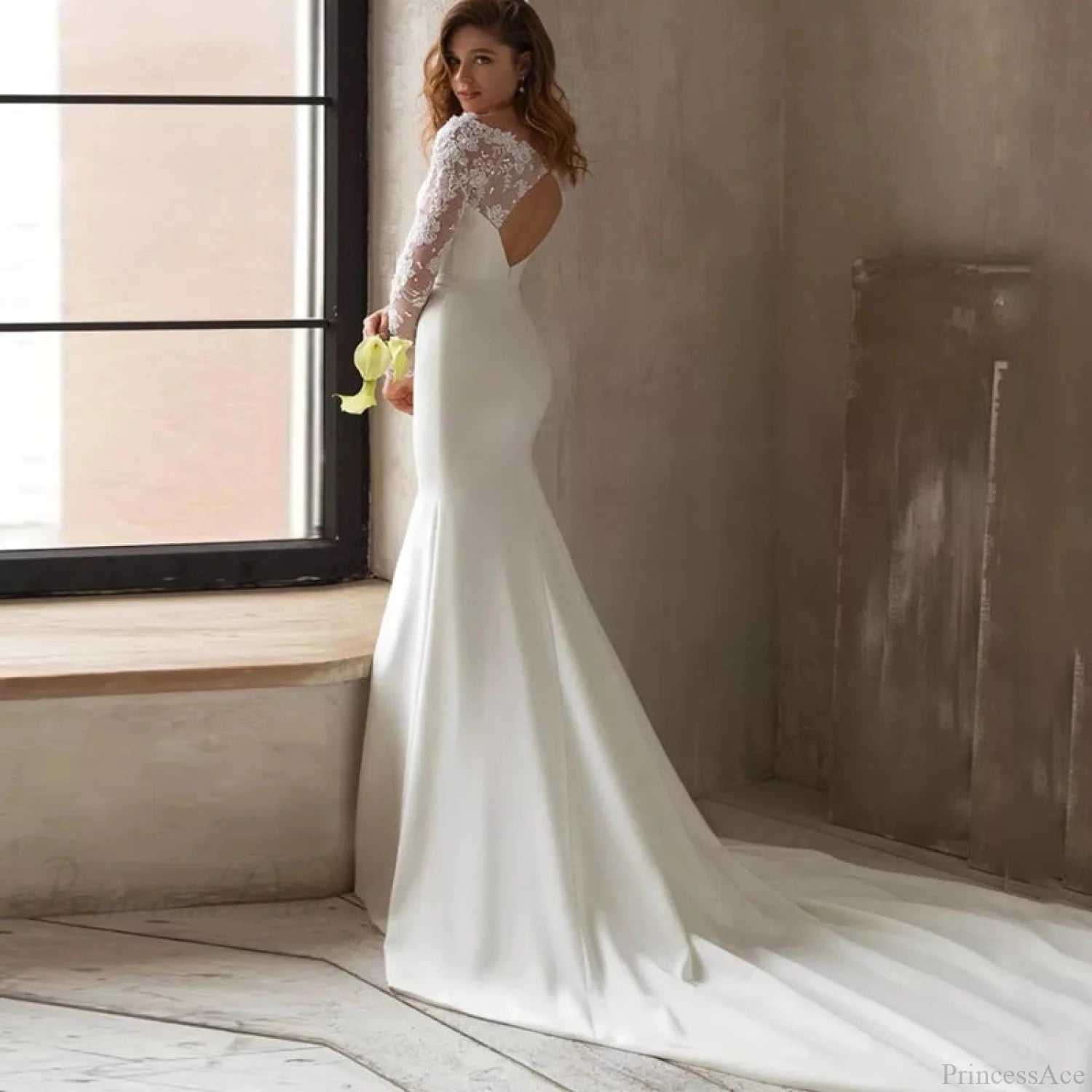 Long Sleeve U-Neck Mermaid Wedding Dress weddingdress-250223