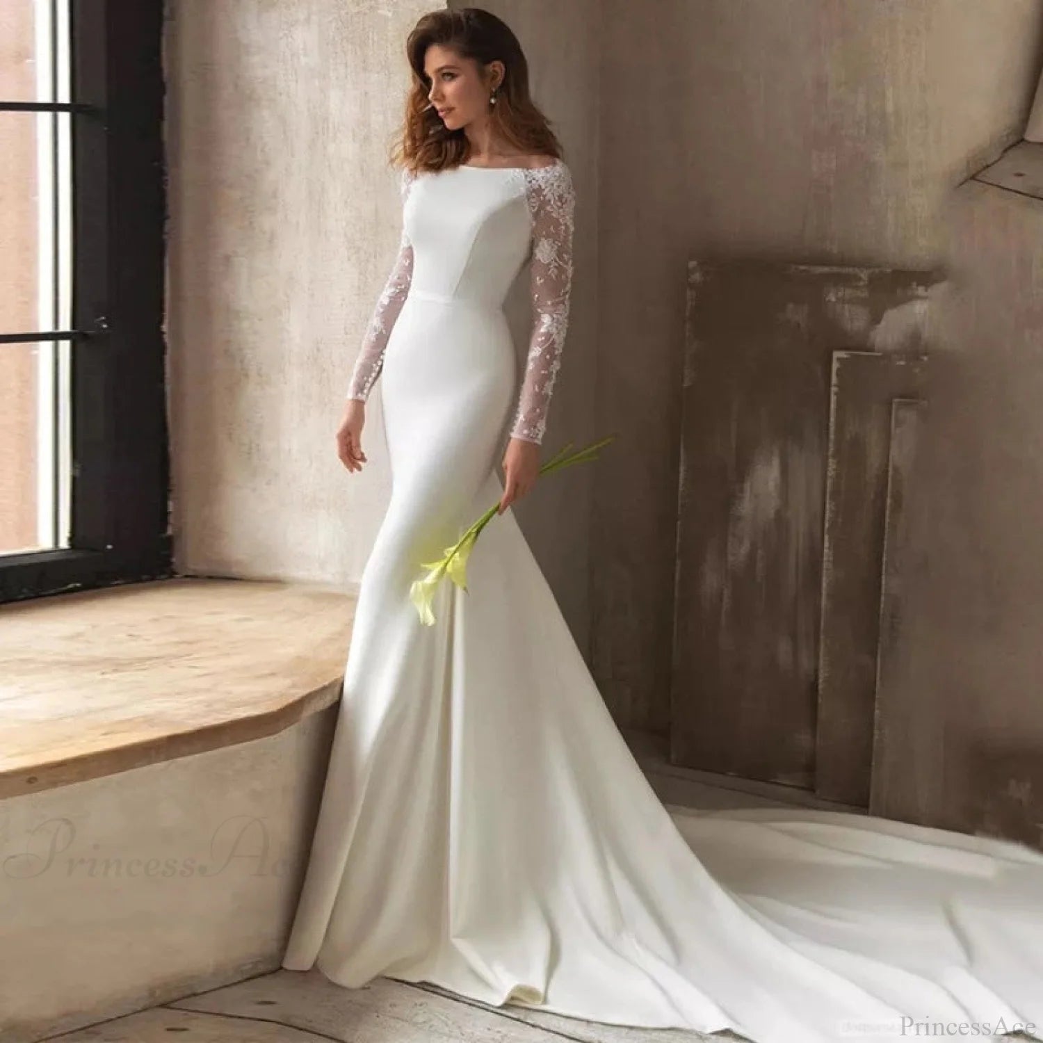 Long Sleeve U-Neck Mermaid Wedding Dress weddingdress-250223