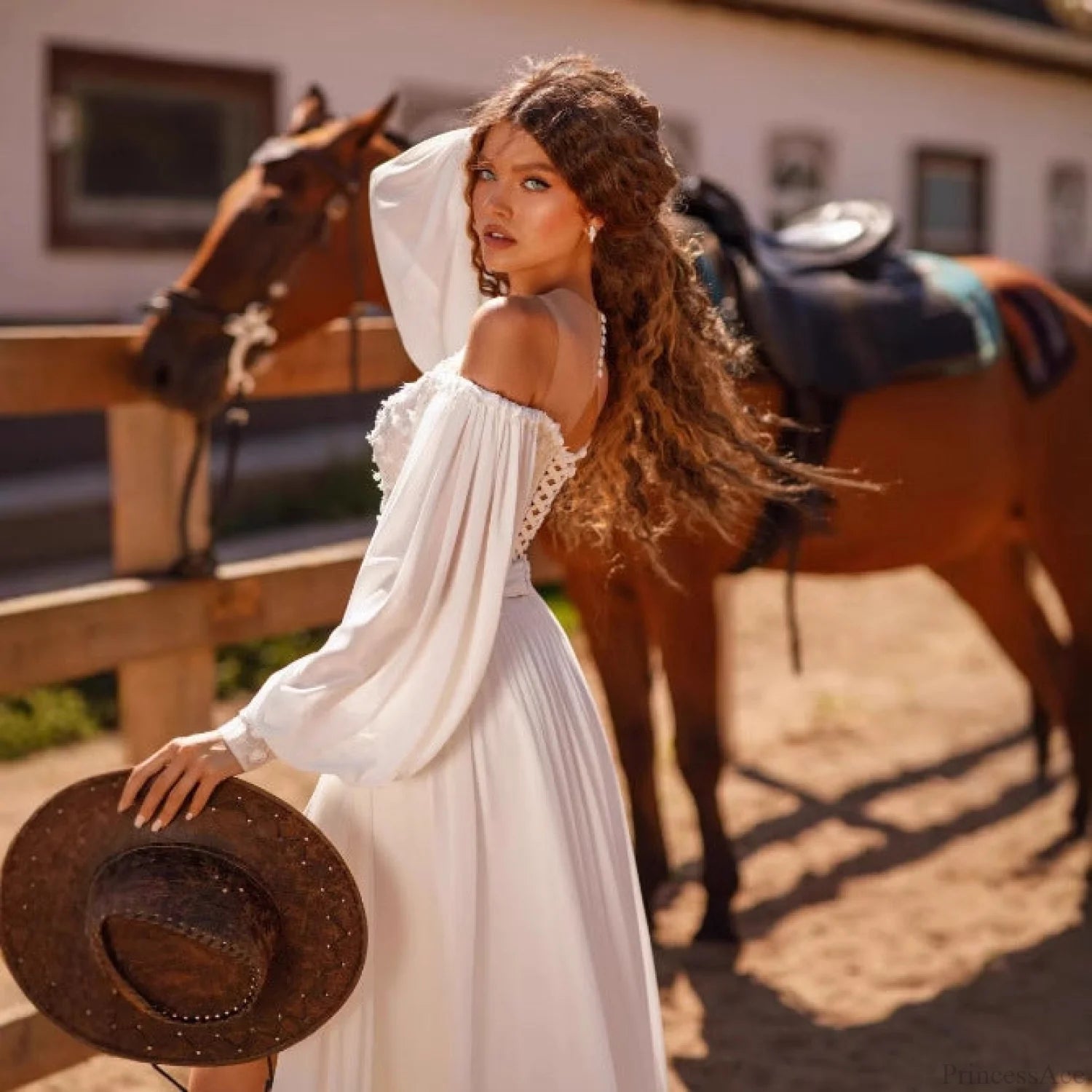 Long Sleeve V-Neck Lace Wedding Dress weddingdress-250223