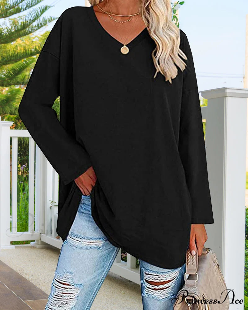 Long-Sleeved Women’s V-Neck T-Shirt T-Shirts