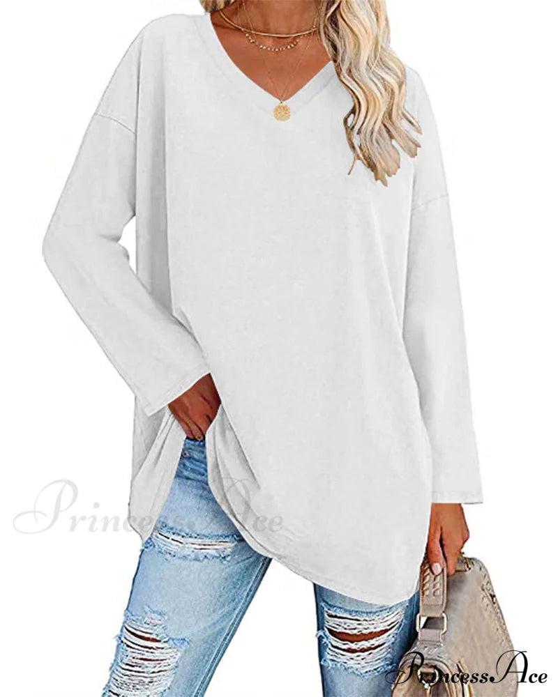 Plain v-neck long-sleeved women's t-shirt White 2022 F/W 23BF clothes Short Sleeve Tops Spring T-shirts Tops/Blouses
