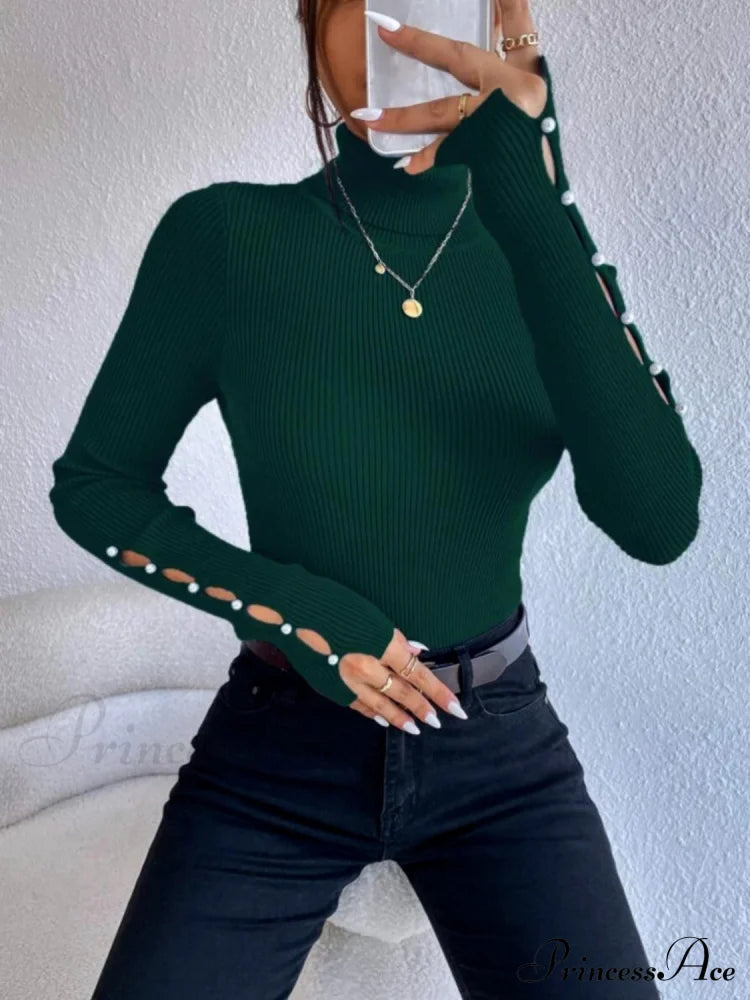 Long Top Rib-Knit With Turtleneck Arm Cutout