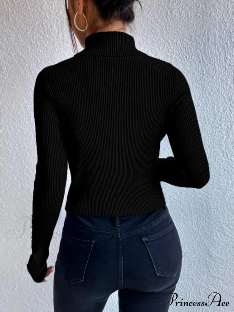 Long Top Rib-Knit With Turtleneck Arm Cutout