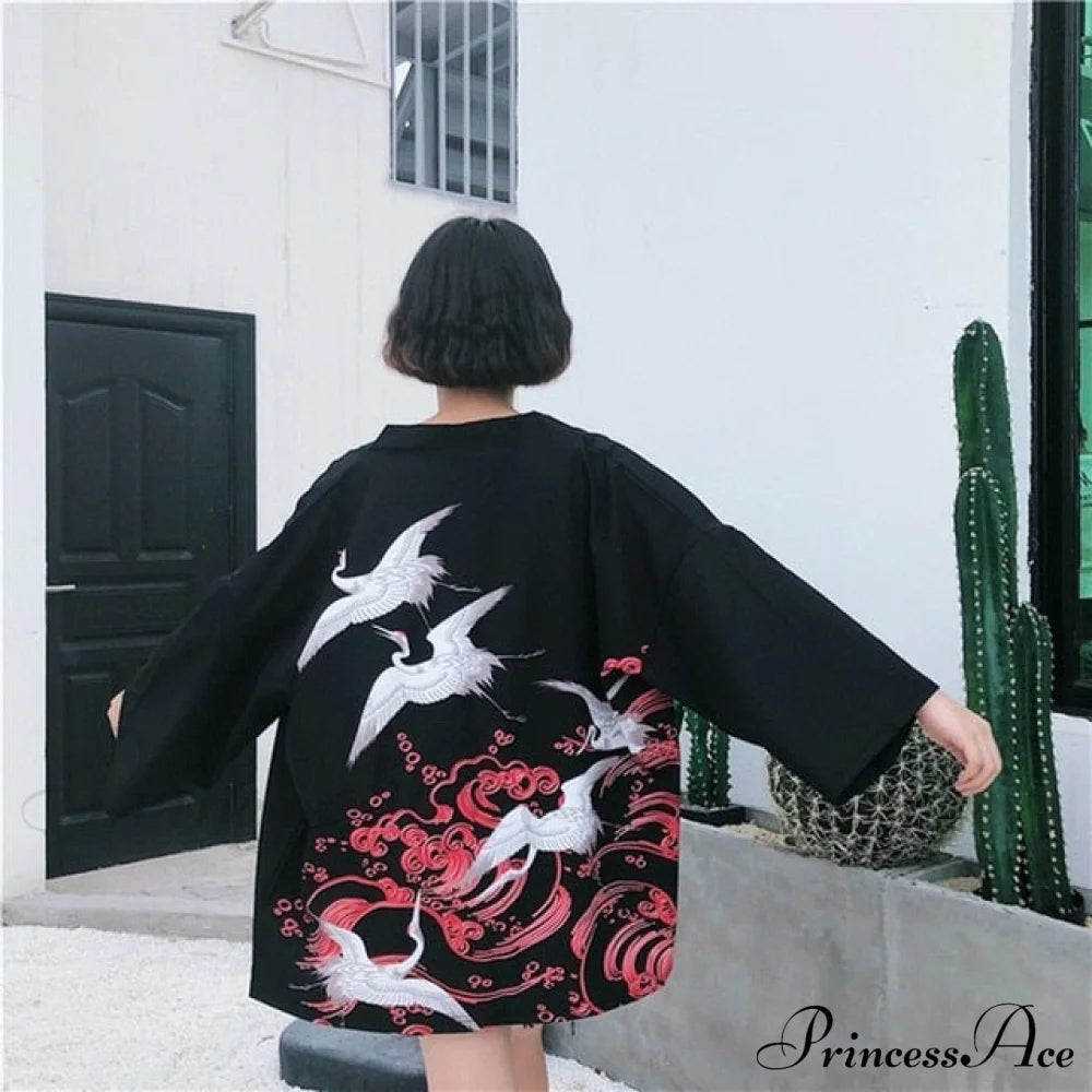 Long Warm-Season Japanese Streetwear Top Women’s Blouse Cardigan Kimono Clothes 2 / One Size